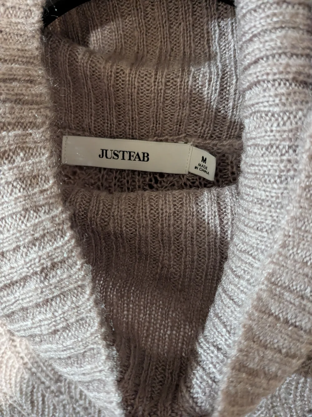 JustFab Taupe Cable Knit Cowl Neck Sweater